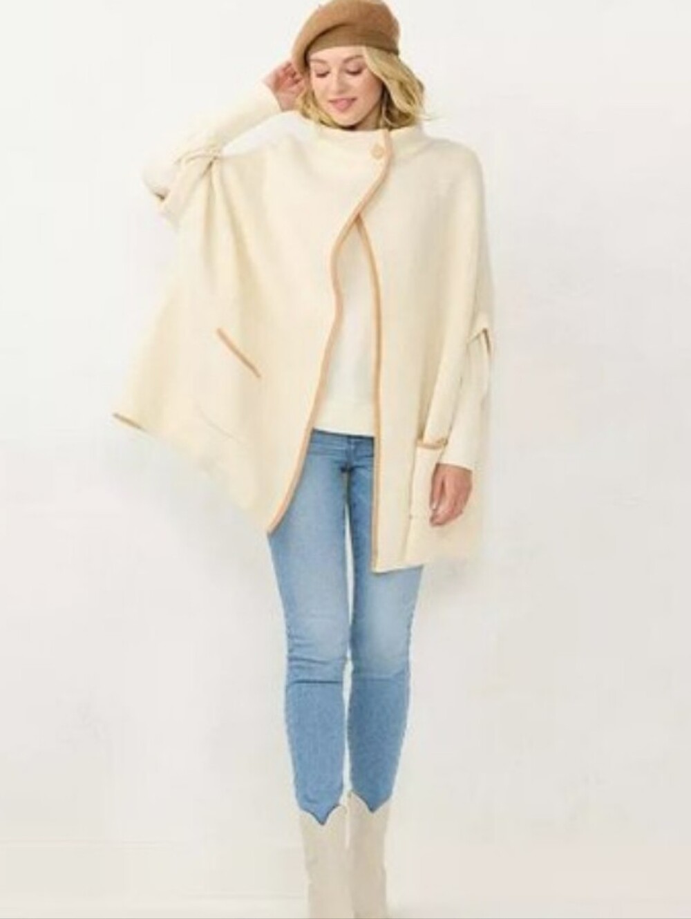 LC Lauren Conrad Cream Cape with Tan Trim